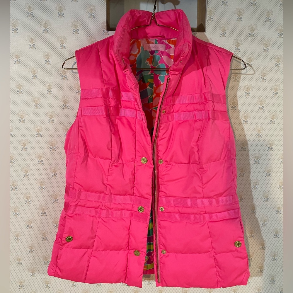 Lilly Pulitzer Down Vest Pink with Gold Hardware